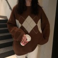 Women's Argyle Pattern Oversized Knit Sweater