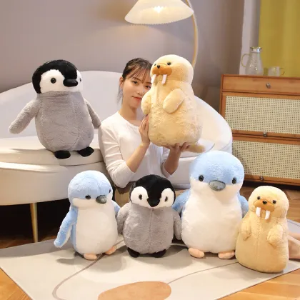 Cute Customizable Walrus and Penguin Plush Toys for Kids