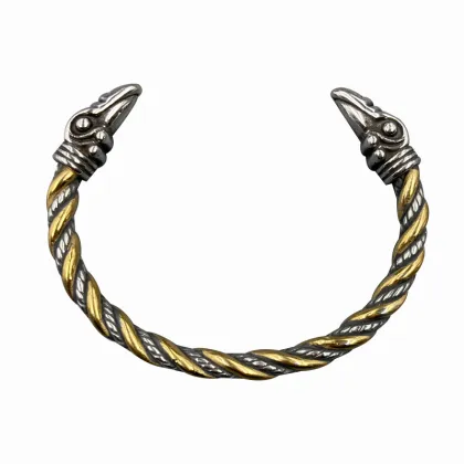 2023 Hot Sale Viking Stainless Steel Odin's Gold Raven Heads Bracelet