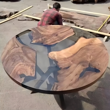 Solid Walnut Wood Epoxy Resin Slab Coffee Table for Living Room and Kitchen