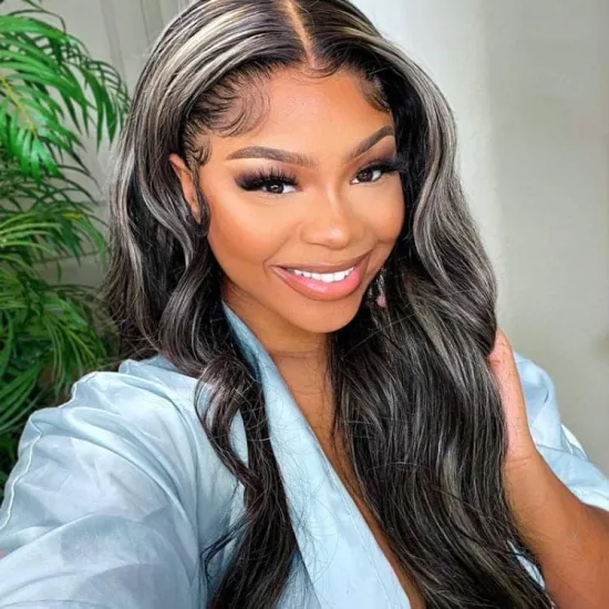 Customized Highlight 613 With Dark Colored Human Hair Wig Straight Ombre HD Transparent Lace Front Wigs For Women