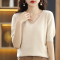 Woolen sweater women V-neck loose simple knit