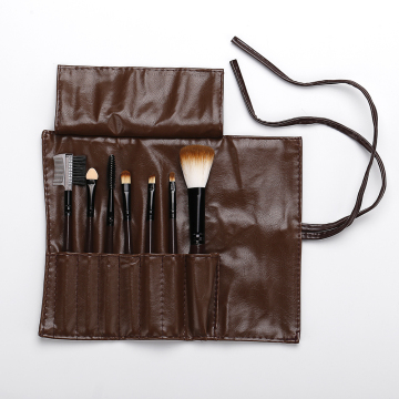 Brown pu bag with 7 makeup brushes