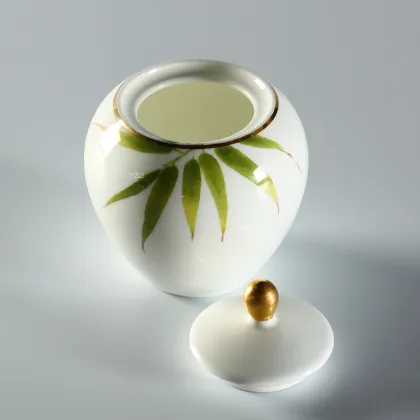 Oriental Green Bamboo Decal Porcelain Coffee & Tea Cup Set - 15pcs Dinnerware