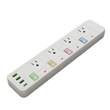 American Standard 4 Outlet 3USB + 1Type-C Power Strip with Individual Switch