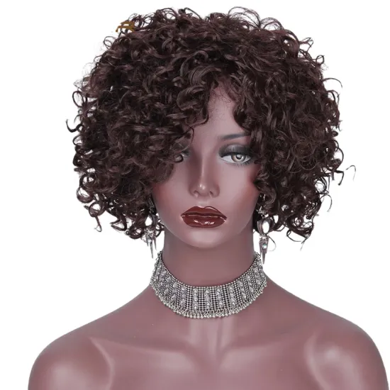Top Quality Short Afro High Temperature Curly Wigs Fiber Brown Color Synthetic Hair Wig For Black Women