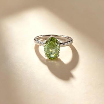 Side-View Halo Oval Ring for Vivid Green Diamond