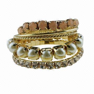 Pearl, Clear and Coral Stretch Bracelet, Best Selling Item for Summer
