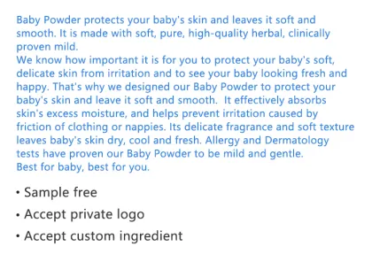 Baby prickly heat powder for rash without talcum