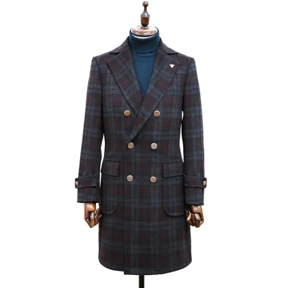 Custom Slim Fit Tweed Long Wool Coat