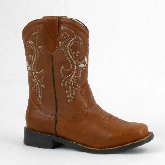 Wholesale Durable Comfortable Flat Beautiful Brown Rubber Outsole Genuine Leather Children Cowboy Boots India for Outdoor