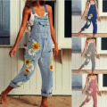 Women's Adjustable Strap Ripped Denim Overalls