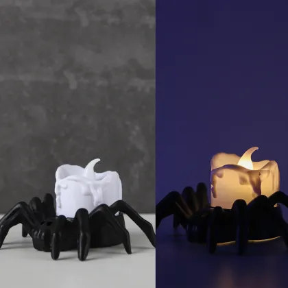 Halloween Candle Lantern: Pumpkin Arachnid LED Nightlight