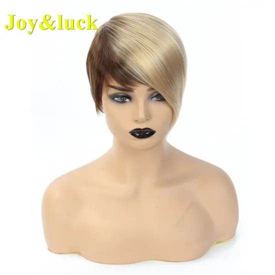 Woman Hair Wholesale Wig TwoTone Dark Brown Ombre Blonde for Women Cosplay Party Short Natural Straight Synthetic Hair Wigs