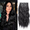 Alileader heat resistant fiber invisible makapal na mga hairpieces mahaba wavy seamless clip sa synthetic hair extension