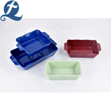 Color Ceramic Stoneware Rectangular Binaural Baking Tray