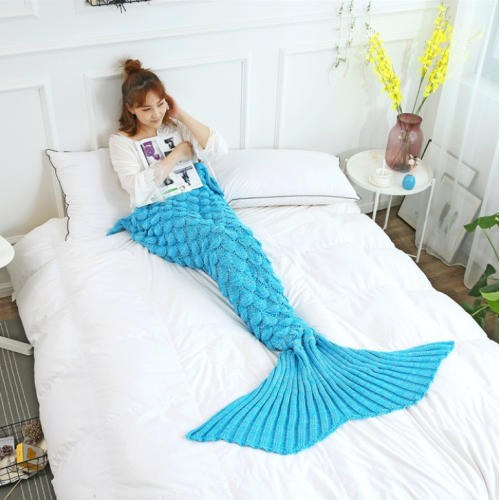 Hand knitted mermaid fish scale sofa blanket