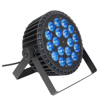 18x18W Slim LED Par Light RGBWA+UV 6-in-1 Spot Wash DMX Flat Parcan for Stage, Wedding, Club, DJ Shows