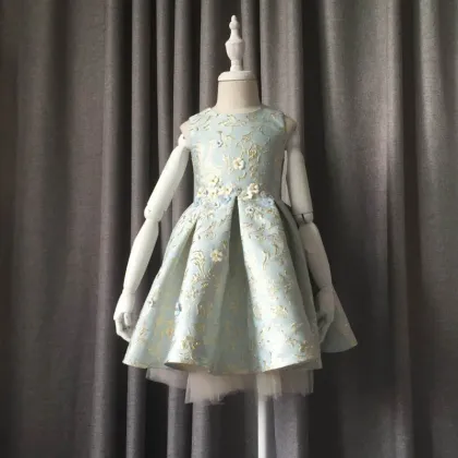 latest children dress modern designs applique flower kids dress