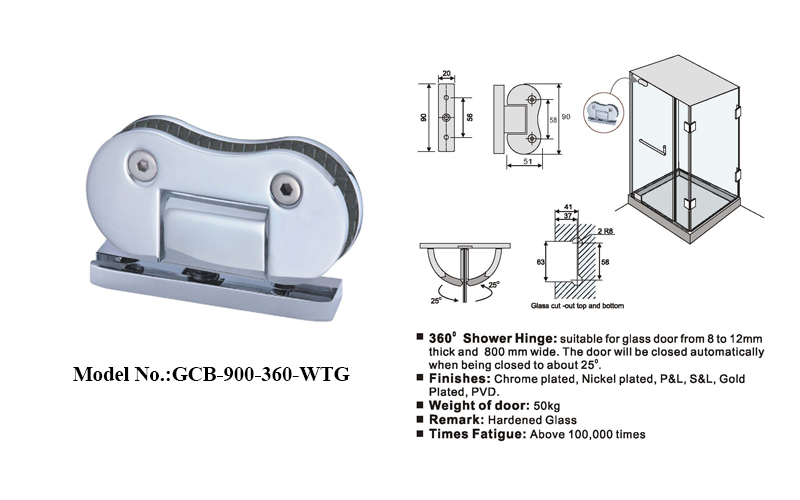 Bathroom Frameless Shower Room Hinges