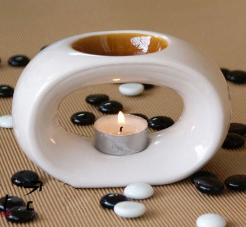 White Shape Ceramic Tealight Aroma Oil Warmer With Candle Fragrance Bottle Ts-cb060