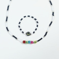 Square Letter Black&White Glass Beads Necklace Set