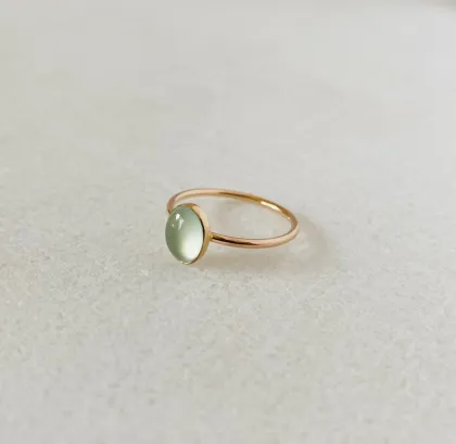 Chrysoprase Ring 14k Gold Ring Oval Gemstone Rings