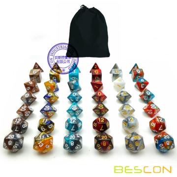 Bescon New Style 6X7 42pcs jeu de dés polyédriques, 6 Unique brillant deux tons Gemini polyédrique 7-Die Sets Donjons et Dragons DND