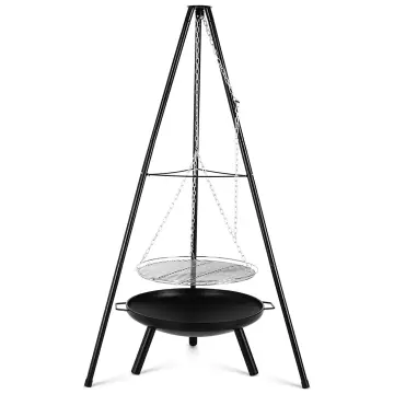 Outdoor Camping Tripod Charcoal Barbecue Hanging BBQ Grill With Fire Bowl Wood Burning
