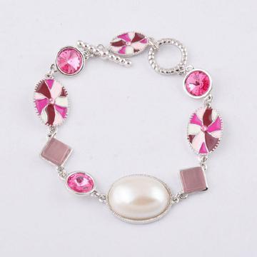 Fancy Pink Swarovski Stone Bracelet with Epoxy and Pearl Glued