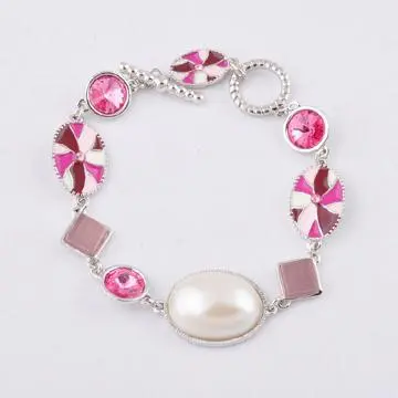 Fancy Pink Swarovski Stone Bracelet with Epoxy and Pearl Glued