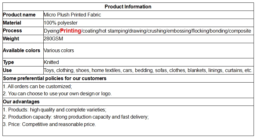 Micro plush printed fabric