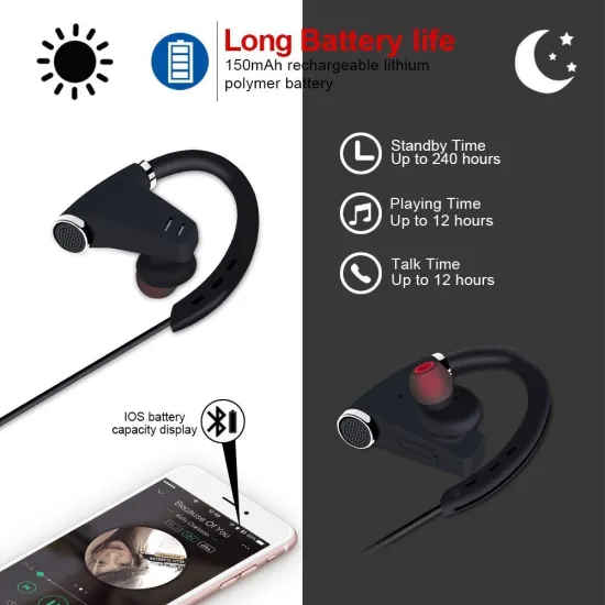 Bluetooth Running Headphones, NFC function Sports Portable Bass Wireless Headsets HD Stereo Earphones Earbuds with Long Battery