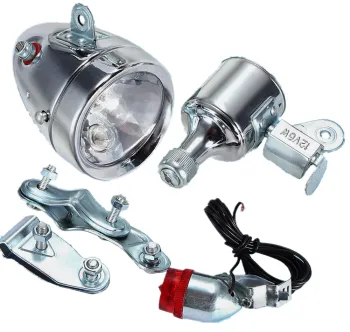 Motorized Bike Friction Generator Dynamo Head & Tail Light Kit - 12V, 6W
