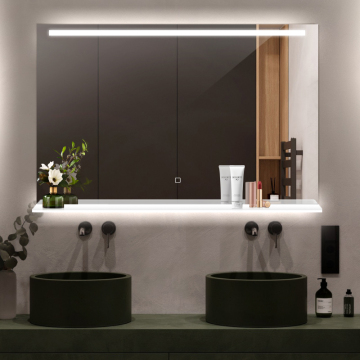 Smart Touch Defogging Bluetooth Music Bathroom Mirror with Storage Shelves