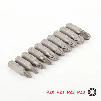 10pcs 25mm CR-V PZ Pozidriv Bits 1/4 Inch 6.35mm Hex Shank PZ0 PZ1 PZ2 PZ3 Anti Slip Electric Screwdriver Bit Set