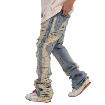 Men's Distressed Slim Skinny Flared Jeans - High Street Denim Pants