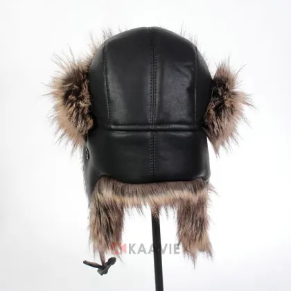 custom real leather plush fur trapper hat