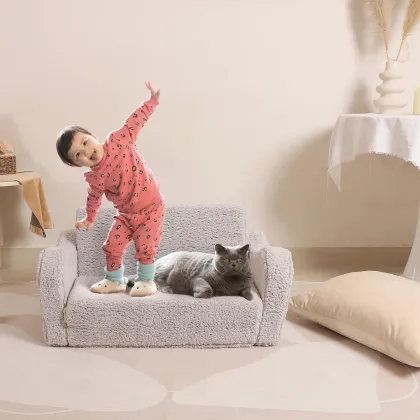 2 Seat Convertible Kids Sofa Bed - Toddler Couch for Children