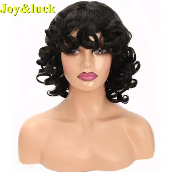 Woman Ladies Wig High Quality Wholesale Wigs for Women With Bangs Short Natural Curly Black Color African Synthetic Hair Wigs
