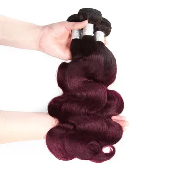 Wholesale Brazilian Hair Weave Ombre Bundles With Closure T1B/99j Human Hair Bundles with Closure Vendor