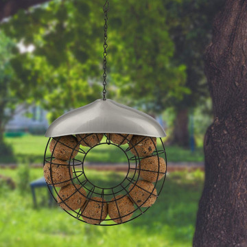 Outdoor Automatic Metal Mesh Bird Feeder - Hanging Suet Feeder for Gardens
