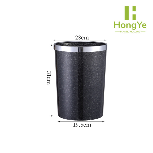 Papelera abierta redonda con adornos dorados y purpurina negra moderna