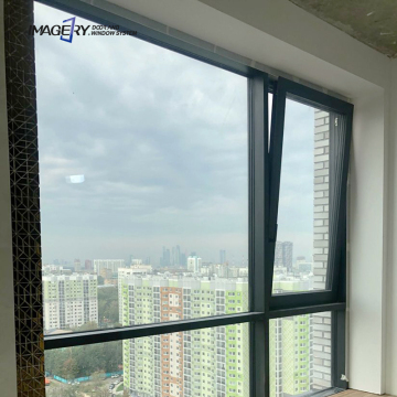 Modern 65 Series Double Glass Soundproof Aluminum Tilt and Turn Balcony Window with Screen