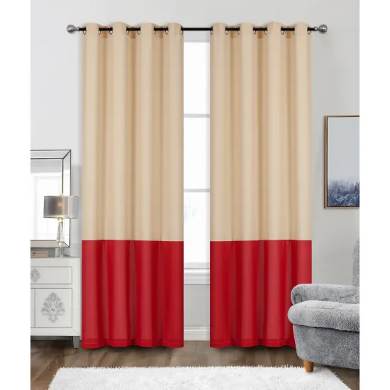 Grommet Drapes Window Curtains 54x84 - Beige/Red for Living, Dining, Bedroom
