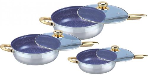 Pop blue mable coating 6pcs frypan