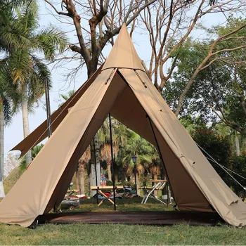 High Quality 4-6 Person 300D Polyester Pyramid Tent with Chimney Hole for Outdoor Glamping