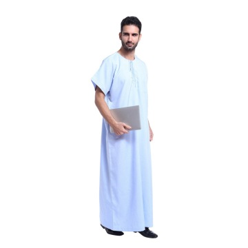 2021 Middle East Arab Muslim Islamic Clothing New Half Sleeves Men's Muslim Thobe With Short Sleeves And Round Neck