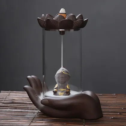 Buddha Lotus Zen Backflow Incense Burner with Acrylic Ornaments