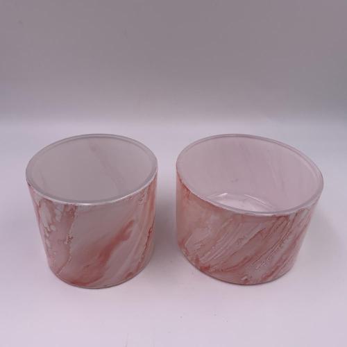 pot de bougie en verre coloré nuage rose sans plomb